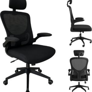 Cadeira de Escritório Ergonômica Giratória, Malha Respirável, Estofado Mesh, Modelo Tipo Presidente Confortável c Mecanismo de Elevação e Inclinação, Rodinhas silenciosas. Preta | HYATTO OFFICE |