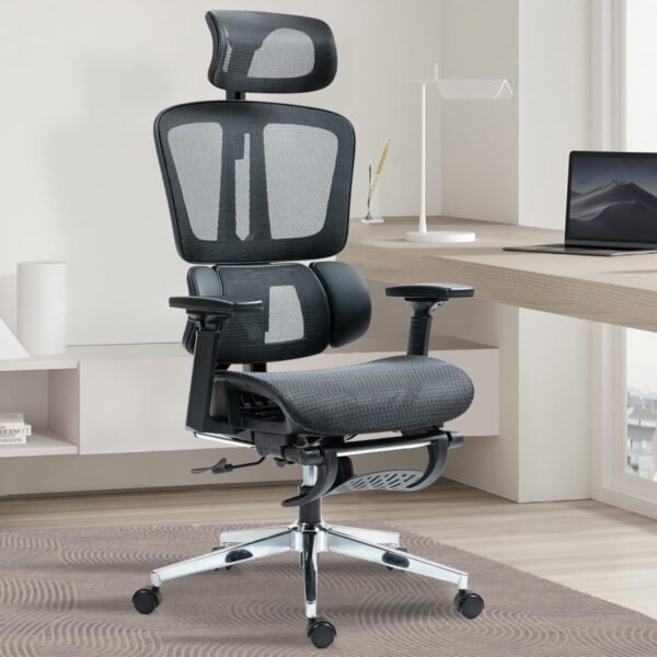 Cadeira de Escritório Ergonômica Premium, Encosto Reclinável, Apoio Lombar e Cabeça Ajustáveis, Assento em Malha Respirável, Braços 3D, Ideal Home Office e Gamer, Preto - Imagem 2