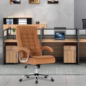 Cadeira de Escritório Ergonômica Presidente Executiva Big Boss Couro Sintético – Reclinável, Pillow Top, Espuma D28, Altura Ajustável, Giratória e Confortável