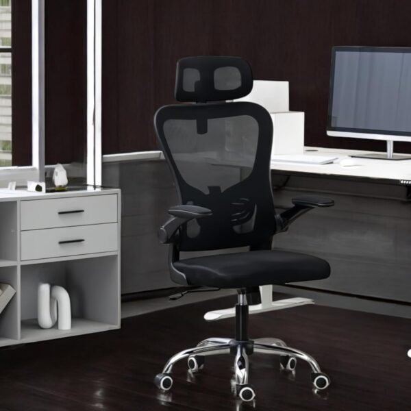 Cadeira de Escritório Ergonômica, Presidente Premium, C- Estofado Mesh - Giratória, Malha Respirável, Confortável, Mecanismo de Elevação e Inclinação, Rodinhas Silenciosas Pés em Aço Cromado. - Imagem 2