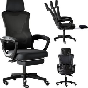 Cadeira de Escritório Ergonômica com Apoio para Pés, Encosto Reclinável, Assento Confortável, Design Moderno, Ideal para Home Office, Escritório e Gamer (Preto)