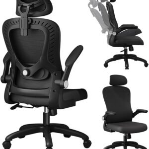 Cadeira de Escritório Ergonômica com Encosto Ajustável, Apoio de Cabeça, Suporte Lombar, Assento Confortável, Ideal para Home Office, Design Moderno e Durável (Preto)