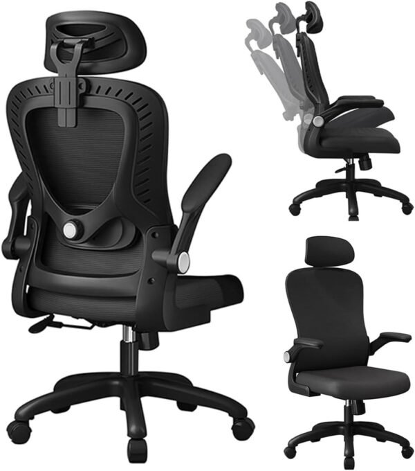 Cadeira de Escritório Ergonômica com Encosto Ajustável, Apoio de Cabeça, Suporte Lombar, Assento Confortável, Ideal para Home Office, Design Moderno e Durável (Preto)