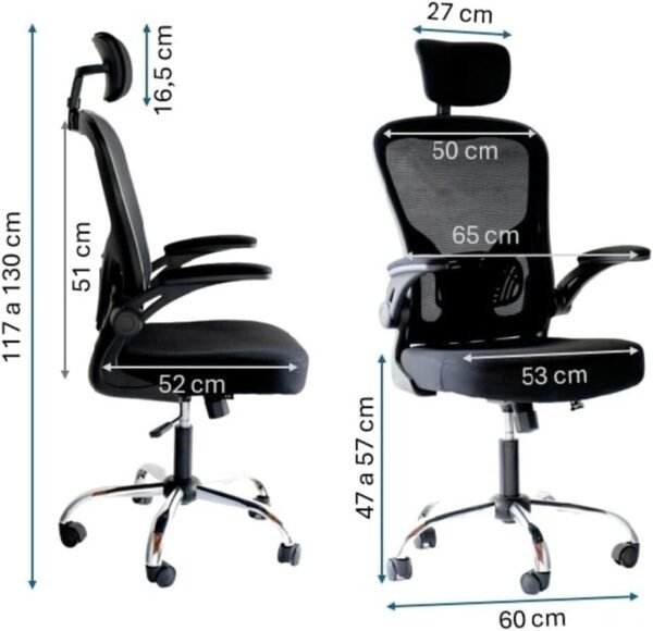 Cadeira de Escritório Executiva Presidente. Moderna com Apoio para Cabeça e Lombar - Preta. Selo de Conformidade Ergonômica NR-17 - Imagem 2