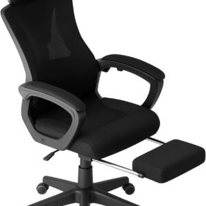 Cadeira de Escritório Fox Racer Design Estilo Gamer com Tecido Respirável; Ergonômica Reclinável Confortável com Apoio Lombar, Encosto Ajustável e Estilo Profissional para Gamers e Home Office (Preta)