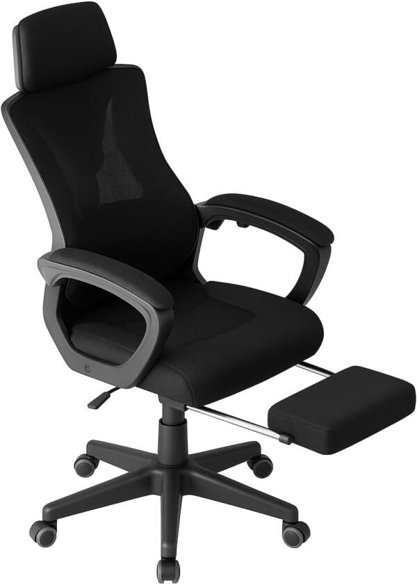 Cadeira de Escritório Fox Racer Design Estilo Gamer com Tecido Respirável; Ergonômica Reclinável Confortável com Apoio Lombar, Encosto Ajustável e Estilo Profissional para Gamers e Home Office (Preta)