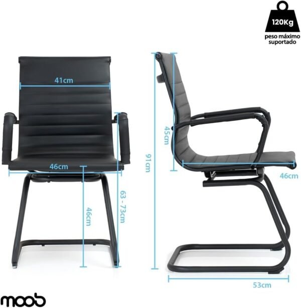 Cadeira de Escritório Moob Berlim Executiva Base Fixa Esteirinha Estrutura em Aço Carbono Dark (All Black) - Imagem 2