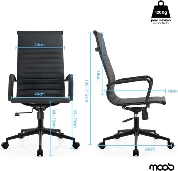 Cadeira de Escritório Moob Presidente com Regulagem de Altura e Base Giratória (Berlin All Black) - Imagem 2