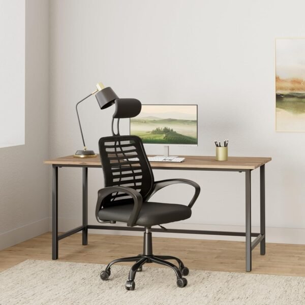 Cadeira de Escritório Secretária Giratória com Encosto Arco Confortável em Malha Respirável | Home Office | Zinnia Aloe | Preto | ZNO-ALOE-BK - Imagem 2