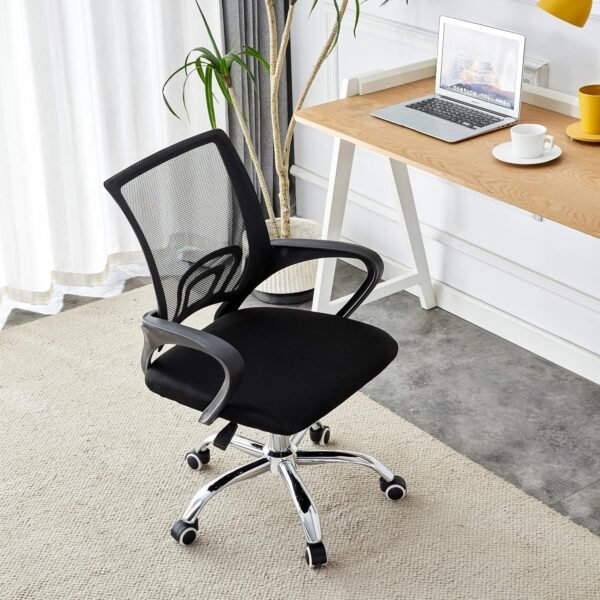 Cadeira de Escritório Secretária Giratória com Encosto Arco Confortável em Malha Respirável, Preta, Base Cromada, 5 Rodinhas, Home Office - Imagem 2