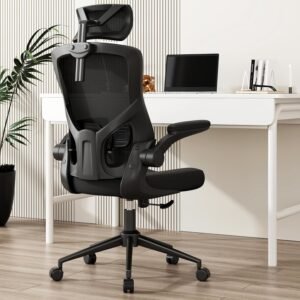 Cadeira de escritório, cadeira de mesa ergonômica de malha, cadeira de computador com encosto alto - encosto de cabeça ajustável com braços dobráveis, apoio lombar (morden, black)