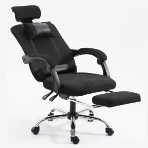 Cadeira de escritório de malha com apoio para os pés, cadeira de mesa ergonômica com apoio lombar, confortável, encosto de ângulo multi-inclinado, encosto de cabeça, preta
