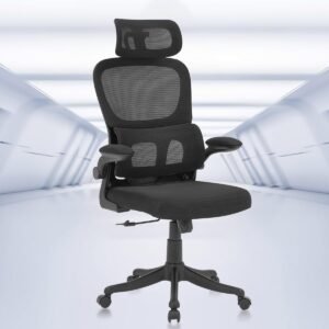 Cadeira de escritório, design ergonômico com suporte lombar independente, cabeça ajustável(Preto)