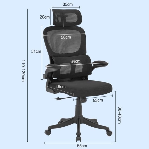 Cadeira de escritório, design ergonômico com suporte lombar independente, malha respirável e encosto de cabeça ajustável (Preto) - Imagem 2