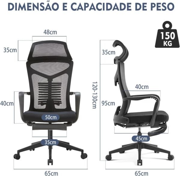 Cadeira de escritório ergonômica Python Fly, suporte lombar ajustável, apoio de pés retrátil - Imagem 2