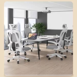 Cadeira de escritório ergonômica, cadeira de escritório em casa com suporte lombar, cadeira reclinável de malha cadeira de jogos de computador com encosto alto, grande e alta, confortável (Cinza)