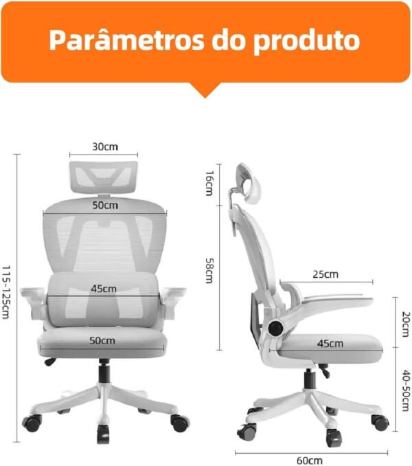 Cadeira de escritório ergonômica, cadeira de jogos de computador com encosto alto, confortável, grande e alta, cadeira de escritório em casa com suporte lombar, cadeira reclinável de malha (Cinza)