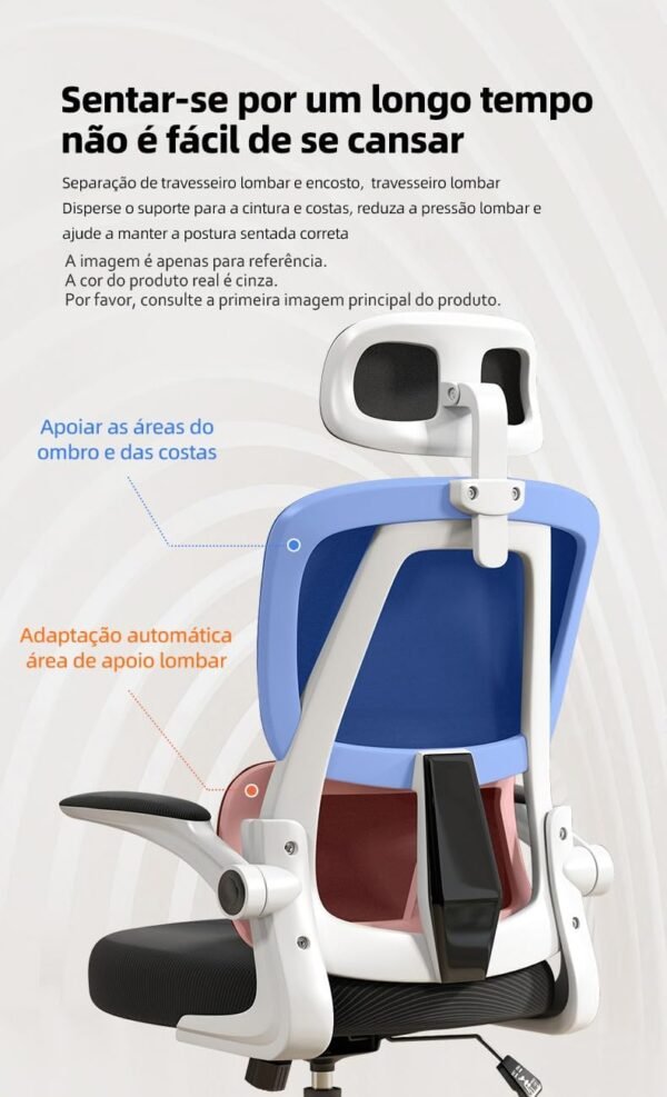 Cadeira de escritório ergonômica, cadeira de jogos de computador com encosto alto, confortável, grande e alta, cadeira de escritório em casa com suporte lombar, cadeira reclinável de malha (Cinza) - Imagem 2