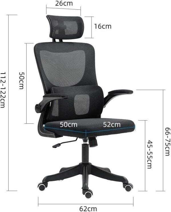 Cadeira de escritório ergonômica com suporte lombar independente, malha respirável e encosto de cabeça ajustável. Inclinação. Rodinhas silenciosas. grande e alta, confortável (Cinza) - Imagem 2