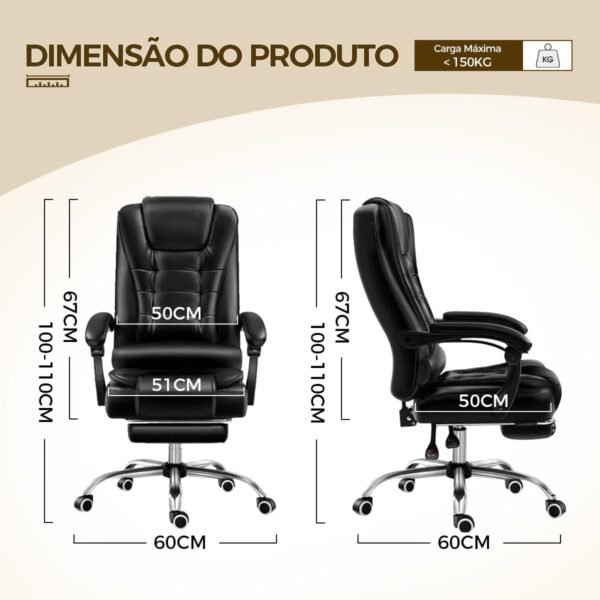 Cadeira de escritório presidente, cadeira de home office com apoio para os pés e encosto ajustável（Preto） - Imagem 2