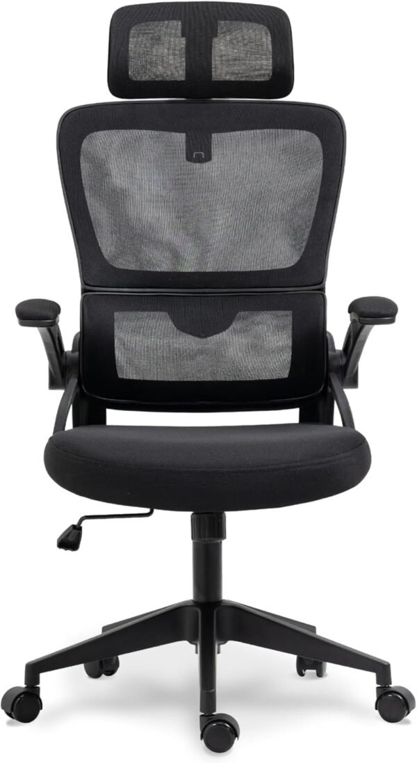Cadeira para Escritório Presidente Giratória Ergonômica, Com Design Moderno, Estofado Confortável, Apoio Lombar Ajustável, Base Reforçada, Rodízios Silenciosos e Ajuste De Altura (Preto)