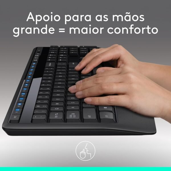 Combo Teclado e Mouse sem fio Logitech MK345 com Teclado com Apoio para as Mãos e Mouse Destro, Conexão USB, Pilhas Inclusas e Layout ABNT2 - Imagem 2