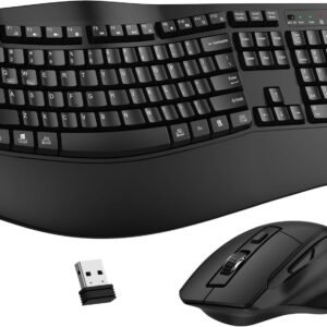Combo de teclado e mouse sem fio, teclado ergonômico de 2,4 G, teclado ergonômico com descanso de pulso e mouse ergonômico sem fio ajustável de 3 níveis DPI para Windows, Mac OS, desktop/laptop/PC