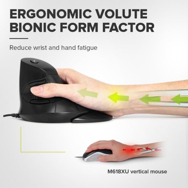 DeLUX Mouse Ergonômico Vertical com Fio, 6 Btões Programáveis, 4200DPI, Clique Silencioso, Descanso Removível para as Mãos, Reduz a Dor no Pulso e o Túnel do carpo (M618XU-Preto) - Imagem 2