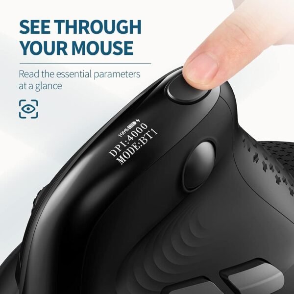 DeLUX Seeker Mouse Vertical Ergonômico sem Fio com Tela OLED, 2.4G e Bluetooth, Conecte com Até 4 Dispositivos, Botão de Polegar, 4000DPI, Mouse Silencioso Recarregável (M618XSD-Preto) - Imagem 2