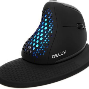 DeLUX Seeker Mouse Vertical Ergonômico sem Fio com Tela OLED, 2.4G e Bluetooth, Conecte com Até 4 Dispositivos, Botão de Polegar, 4000DPI, Mouse Silencioso Recarregável (M618XSD-Preto)