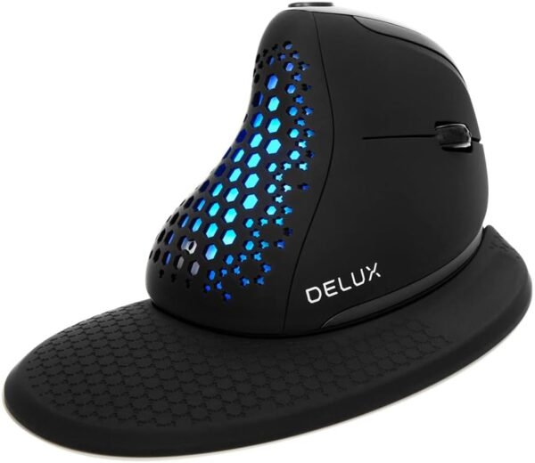 DeLUX Seeker Mouse Vertical Ergonômico sem Fio com Tela OLED, 2.4G e Bluetooth, Conecte com Até 4 Dispositivos, Botão de Polegar, 4000DPI, Mouse Silencioso Recarregável (M618XSD-Preto)