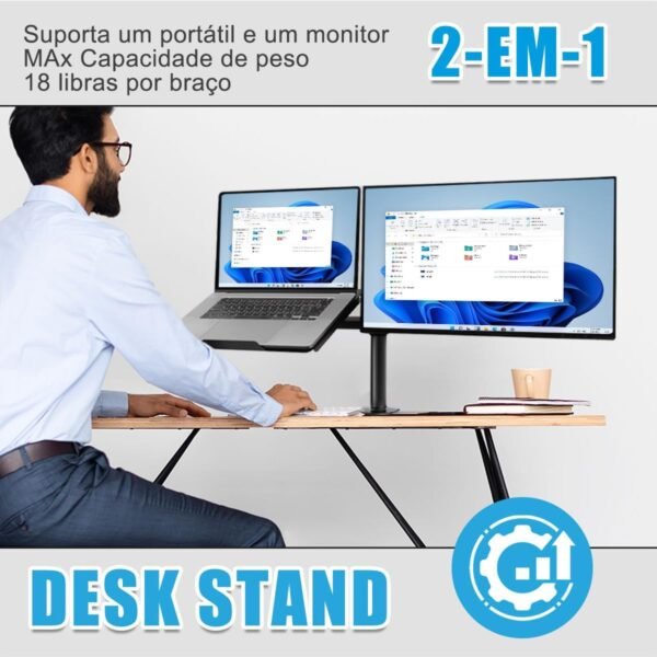 Deptad Braço Articulado Ajustável para Monitores de 13" - 32", Suporte Articulado para Monitor e Notebook, Suporte Articulado de Mesa com Ajuste de Altura, Suporte Ergonômico Articulado de Mesa - Imagem 2