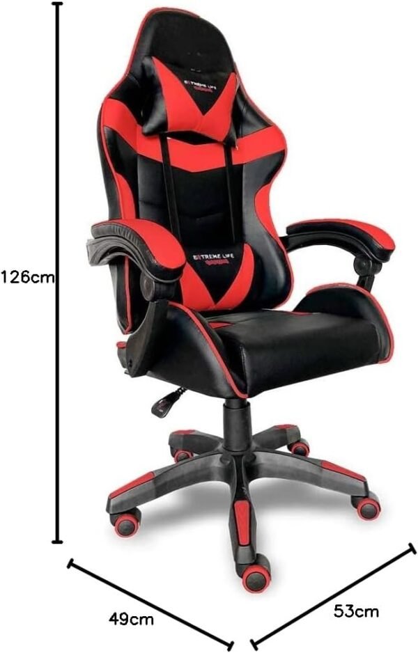 ELG, CH31BKRD, Cadeira Gamer Drakon c/Apoio Dorsal e Cervical, Encosto Reclinável, Apoio de Braços Articulado, Suporta até 140kg, Preto/Vermelho - Imagem 2