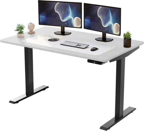 Elevação de motor duplo elétrico com altura ajustável, mesa ergonômica para sentar em casa, escritório, mesa moderna para computador (moldura preta | 66 a 131 cm de altura | mesa branca 152 x 76 cm)