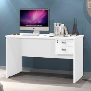 Escrivaninha Taurus para Computador com 2 Gavetas, Mesa de Escritório Moderna, Branco, Trabalho