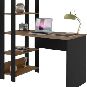Escrivaninha com Estante Lateral MATCH cor Preto/Pinho - Artely