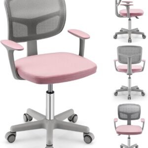 FUTADA Cadeira de mesa infantil, cadeira de estudo infantil ajustável com suporte lombar, assento giratório de malha, rodízios universais, cadeira ergonômica para meninos e meninas de 3 a 10 anos,