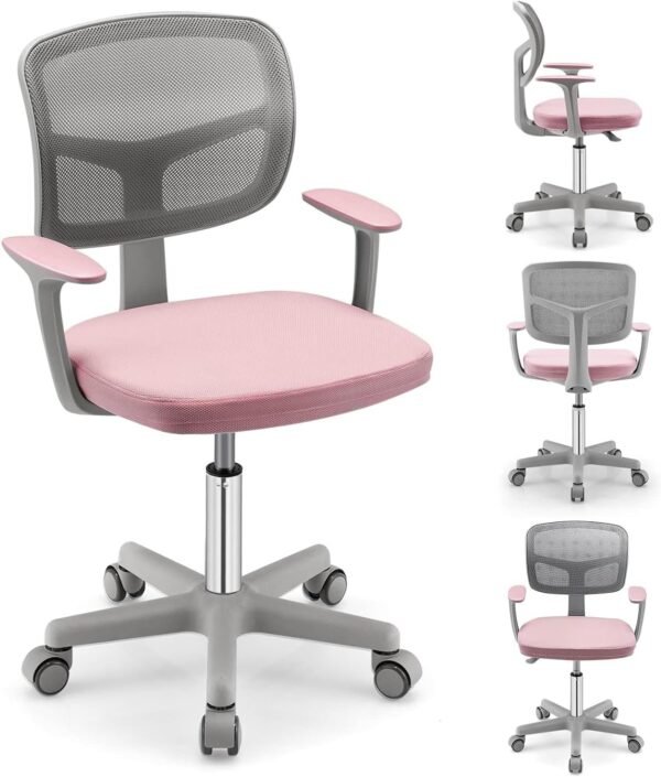 FUTADA Cadeira de mesa infantil, cadeira de estudo infantil ajustável com suporte lombar, assento giratório de malha, rodízios universais, cadeira ergonômica para meninos e meninas de 3 a 10 anos,