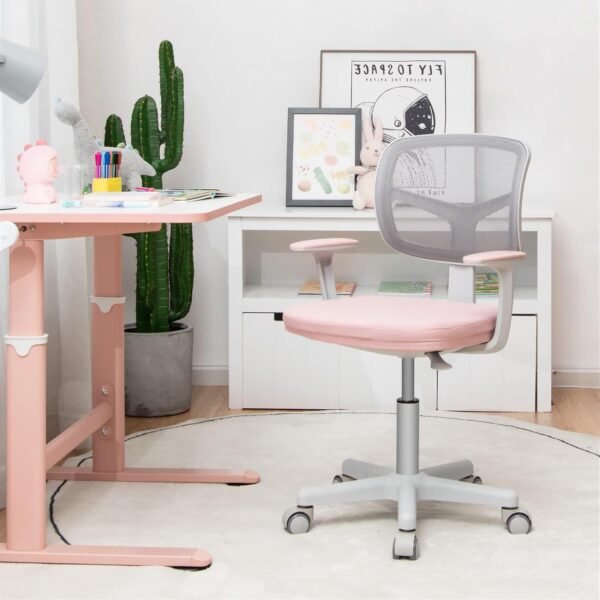 FUTADA Cadeira de mesa infantil, cadeira de estudo infantil ajustável com suporte lombar, assento giratório de malha, rodízios universais, cadeira ergonômica para meninos e meninas de 3 a 10 anos, - Imagem 2