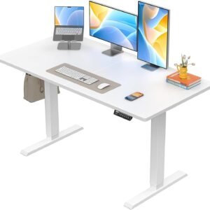 Flex~iSpot Esteira Ergométrica Eletrica, 120x60CM Mesa de Computador Mesa Regulagem Altura, Branco 110/220V