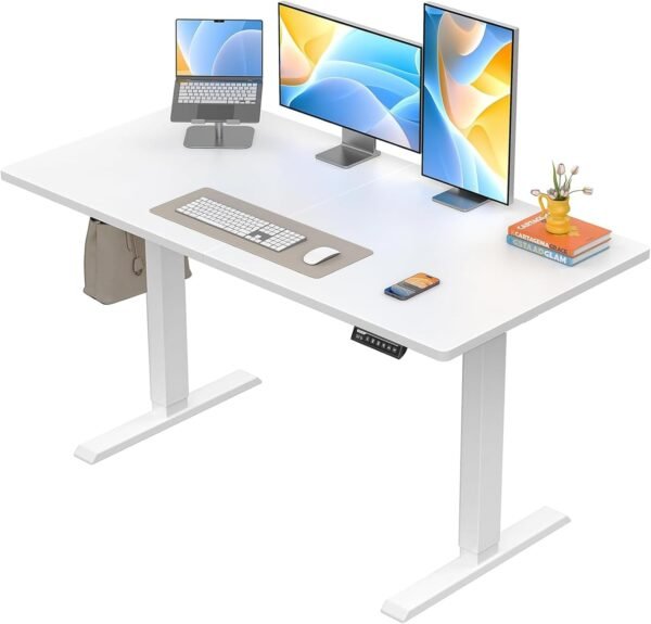Flex~iSpot Esteira Ergométrica Eletrica, 120x60CM Mesa de Computador Mesa Regulagem Altura, Branco 110/220V