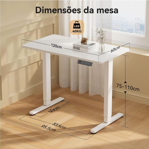 Flex~iSpot Esteira Ergométrica Eletrica, 120x60CM Mesa de Computador Mesa Regulagem Altura, Branco 110/220V - Imagem 2