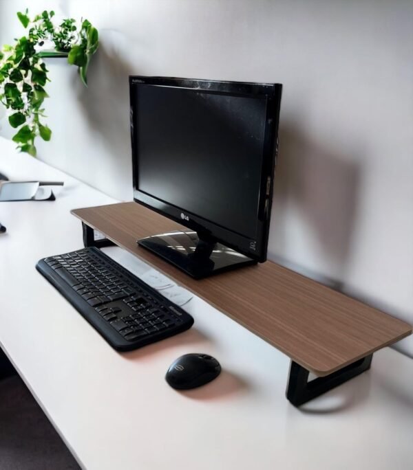 Genérico Mesa Stand Desk 85x22Cm Suporte Elevado para Monitor Pés Oval Freijó - Imagem 2
