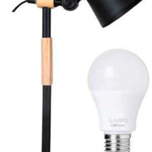 Gimpo, Luminária de Mesa 57cm Retrô Escandinava Articulada Metal Madeira Gimpo KJTD-687 + 1 Lâmpada 12W LED Cor: Preto