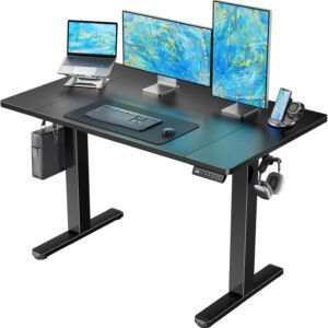 HUANUO Mesa elétrica de 121 cm x 61 cm, mesa de altura ajustável com 4 alturas predefinidas de memória, gancho para fone de ouvido, mesa com suporte para escritório doméstico e estação de trabalho de