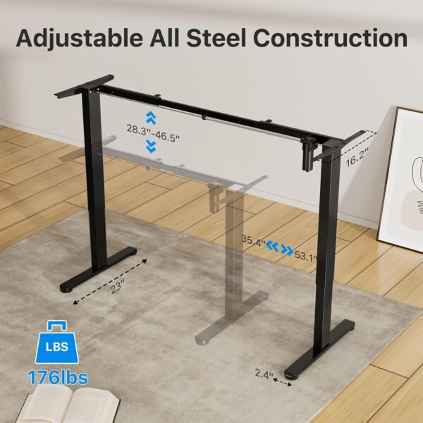 JYLH JOYSEEKER Estação de trabalho com moldura de mesa elétrica, pernas de mesa de pé ajustáveis em altura, base ergonômica para mesa de 99 a 160 cm, preta - Imagem 2
