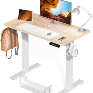 Kingant Mesa de pé ajustável em altura elétrica [89 x 51 cm] - Mesa ergonômica para escritório em casa, computador, estação de trabalho com gerenciamento de cabos