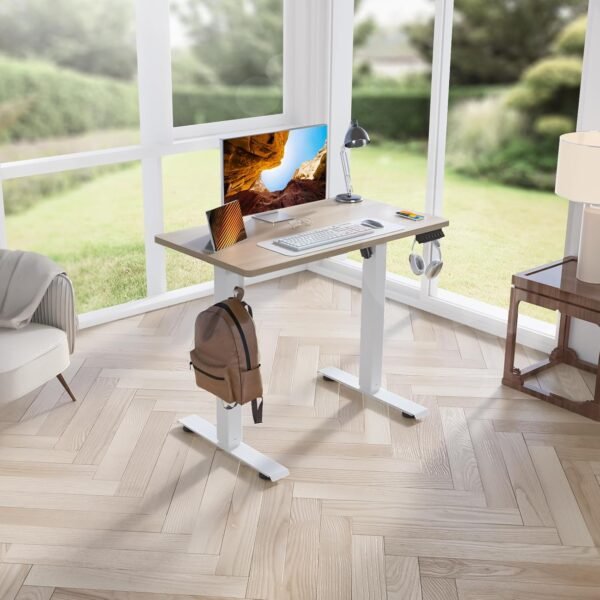 Kingant Mesa de pé ajustável em altura elétrica [89 x 51 cm] - Mesa ergonômica para escritório em casa, computador, estação de trabalho com gerenciamento de cabos - Imagem 2