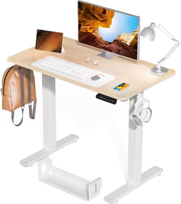 Kingant Mesa de pé ajustável em altura elétrica [89 x 51 cm] - Mesa ergonômica para escritório em casa, computador, estação de trabalho com gerenciamento de cabos