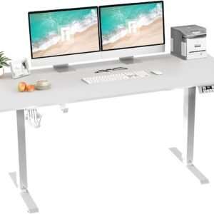 LCVXYERQ Mesa ajustável de 160 cm, mesa de pé elétrica, com altura ajustável, mesa de escritório em casa, incluindo placa de mesa branca